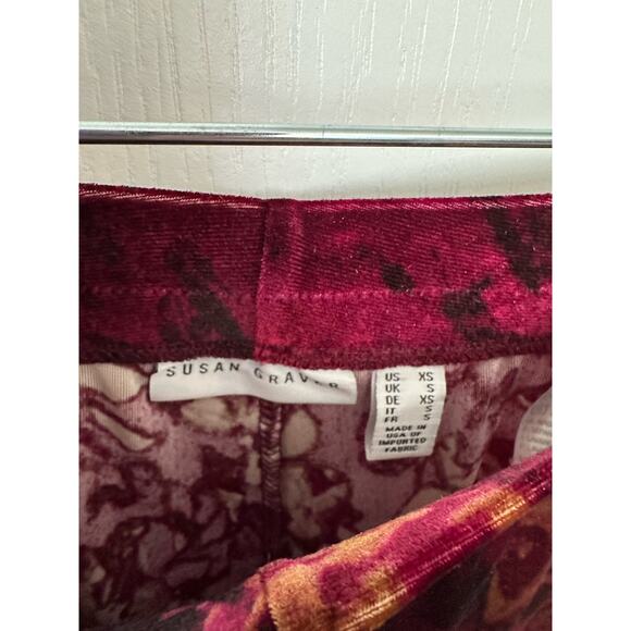 Susan Graver Printed Stretch Velvet Pull-On Pants Berry Amber XS New - Picture 6 of 8